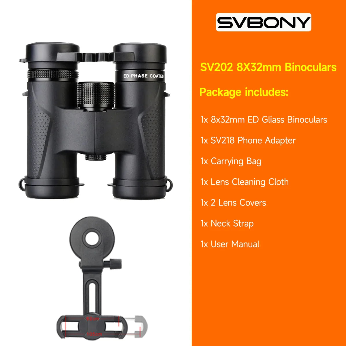 Jumelles SVBONY SV202 Waterproof ED BAK4 8x32/8x42/10x42/10x50 IPX7