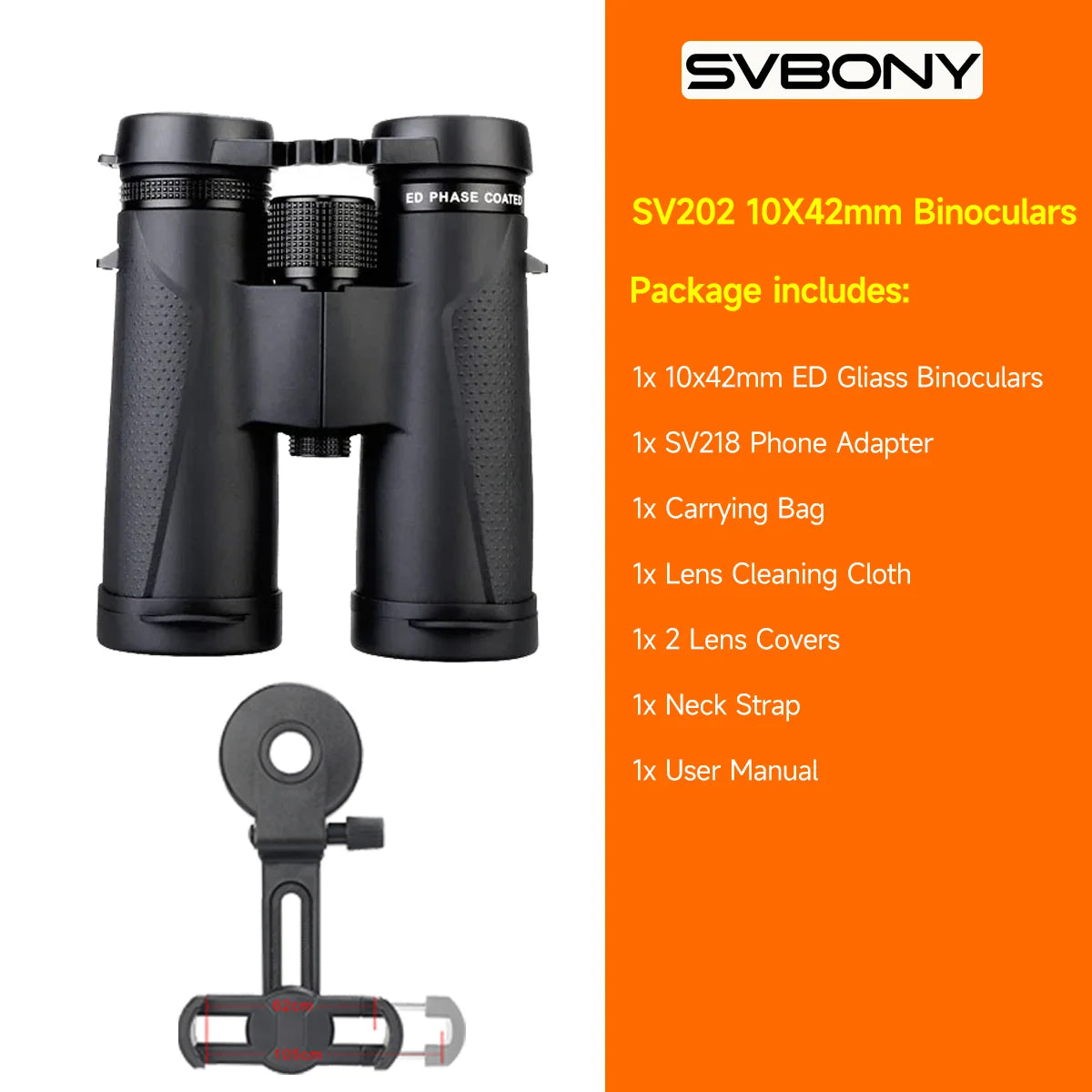 Jumelles SVBONY SV202 Waterproof ED BAK4 8x32/8x42/10x42/10x50 IPX7
