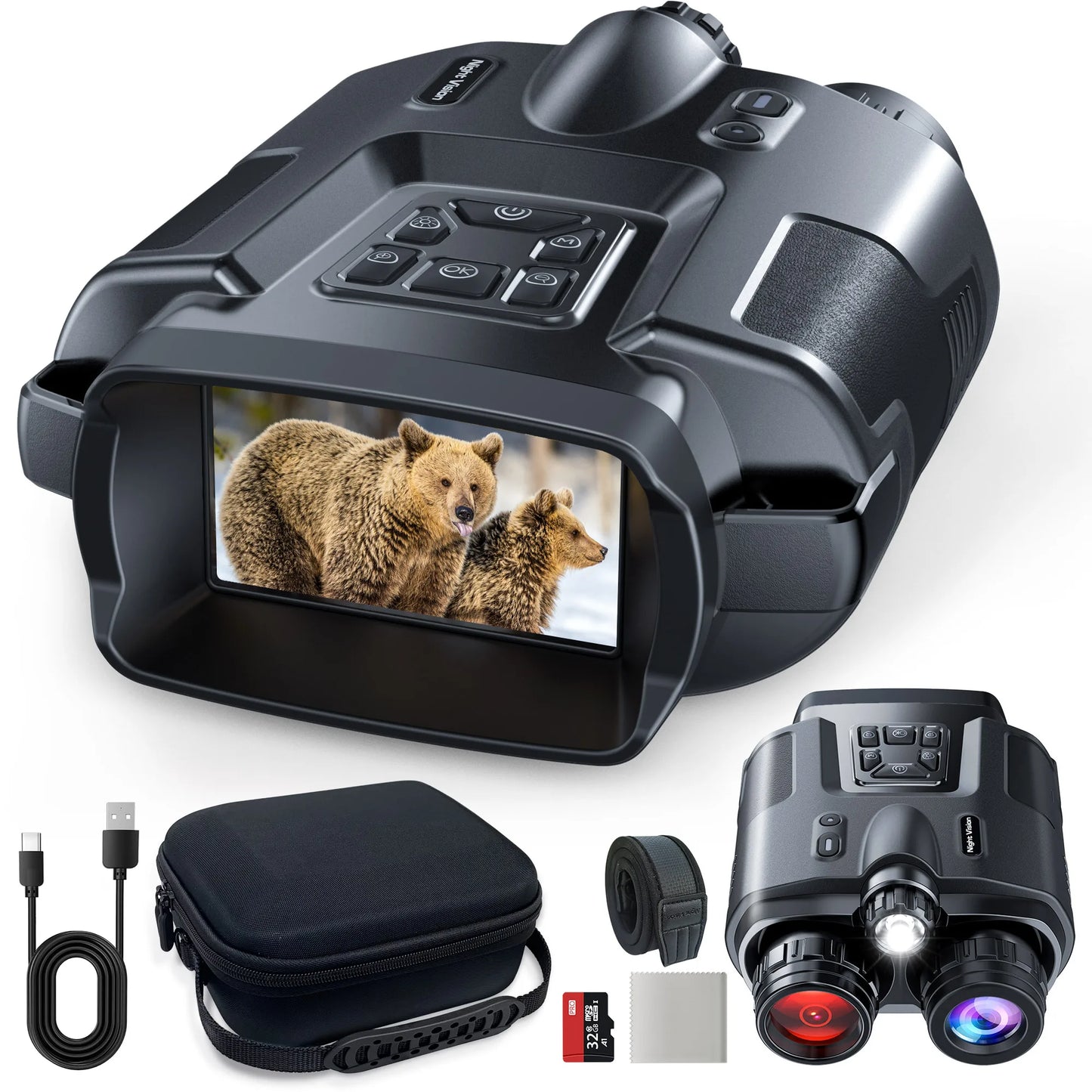 Jumelles tactiques infrarouges numériques HD 8x avec zoom 4K - 600m plein noir