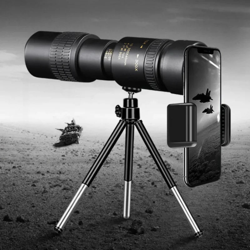 Monoculaire Portable Puissant 10-300x40 Zoom - Avec Trépied et Support Téléphone