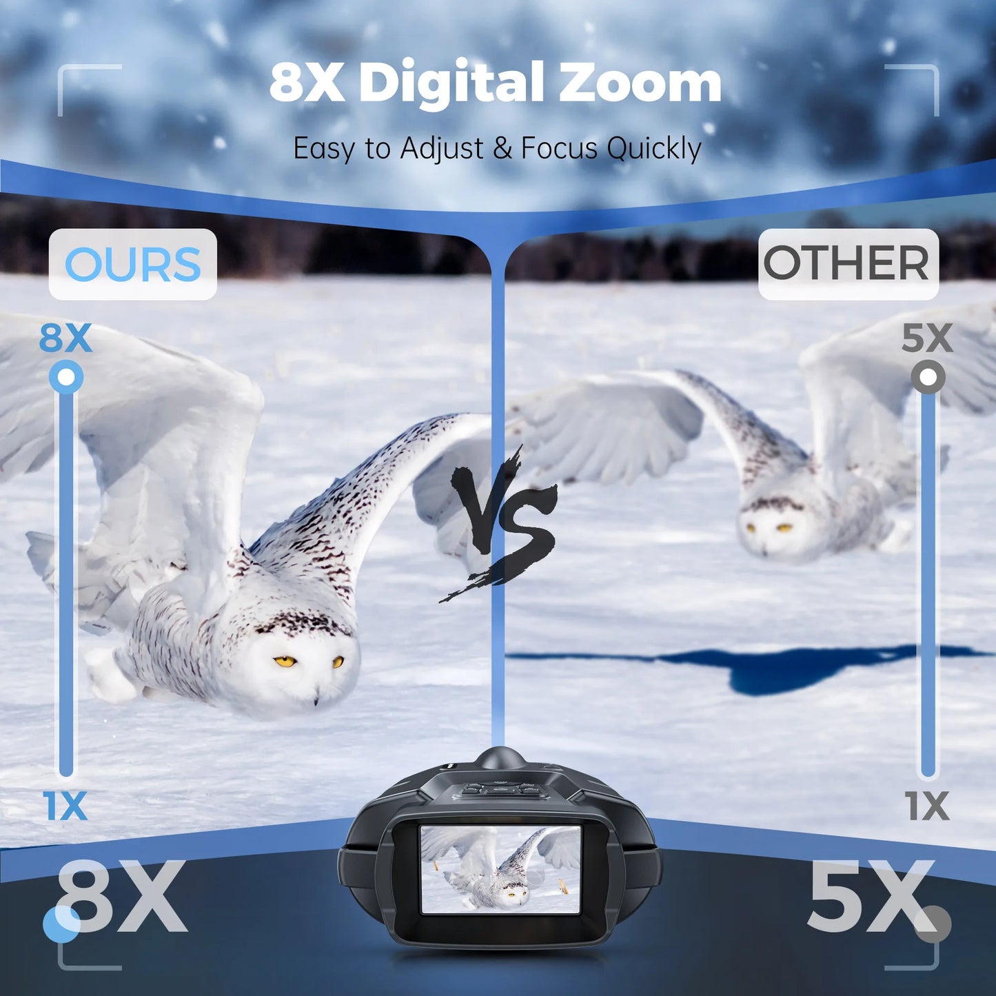 Jumelles tactiques infrarouges numériques HD 8x avec zoom 4K - 600m plein noir
