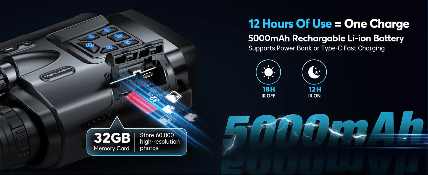 Jumelles tactiques infrarouges numériques HD 8x avec zoom 4K - 600m plein noir