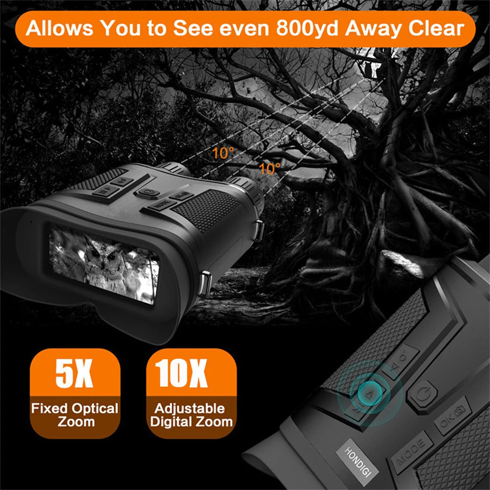 Jumelles Ponbos NV800S Ultra HD 4K 42MM 12MP 5X Optique 10X Zoom Numérique 800M Vision Nocturne Infrarouge