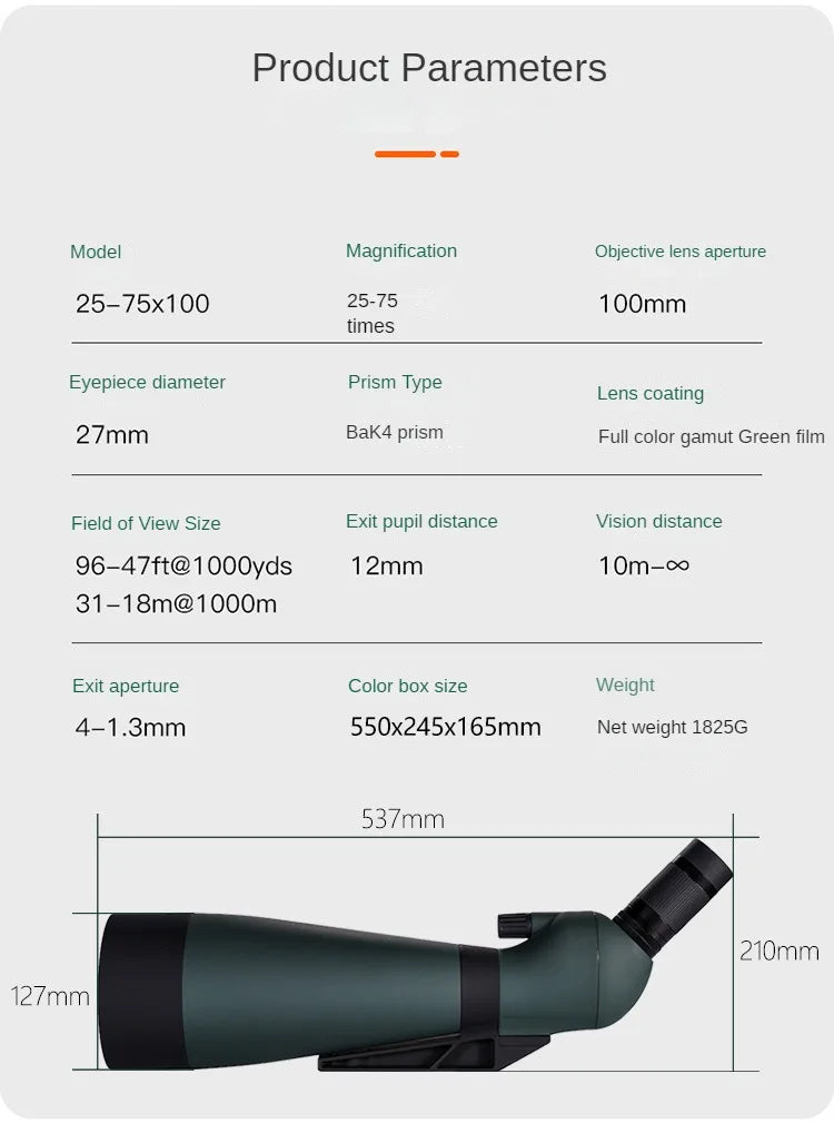 Jumelles Jnash 25-75x100mm Spotting Scope Monoculaire FMC BAK4 IPX4