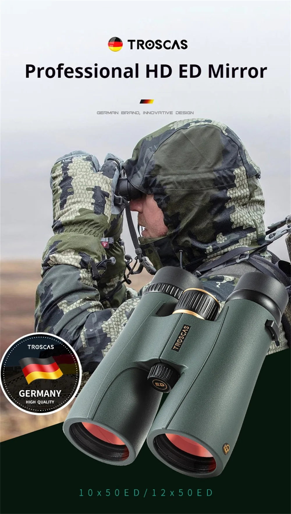 Jumelles Ponbos 12x50 HD ED Binocular Telescope SMC Coating Birdwatching Mirror Outdoor Waterproof Binoculars for Hunting Camping
