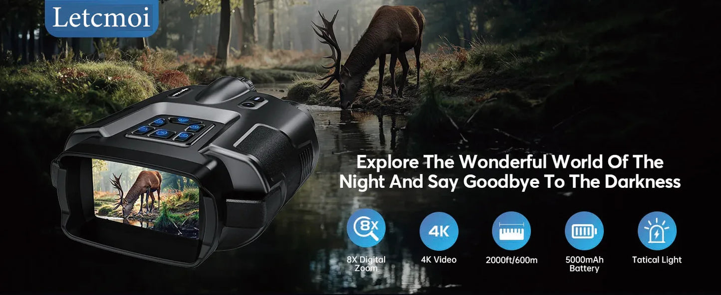 Jumelles tactiques infrarouges numériques HD 8x avec zoom 4K - 600m plein noir