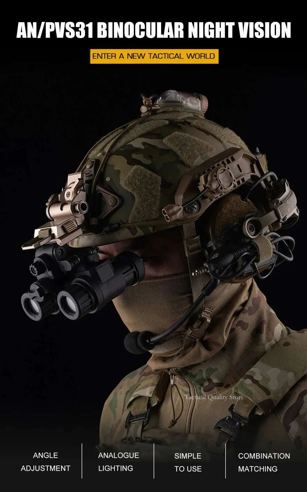 Jumelles AN/PVS31 Dual-Tube Binocular Night Vision Goggles - Accessoires de casque Airsoft pour modèle de chasse en cosplay