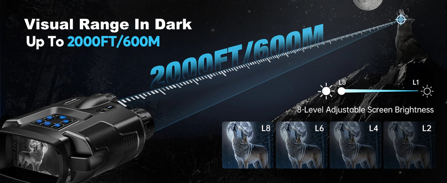 Jumelles tactiques infrarouges numériques HD 8x avec zoom 4K - 600m plein noir
