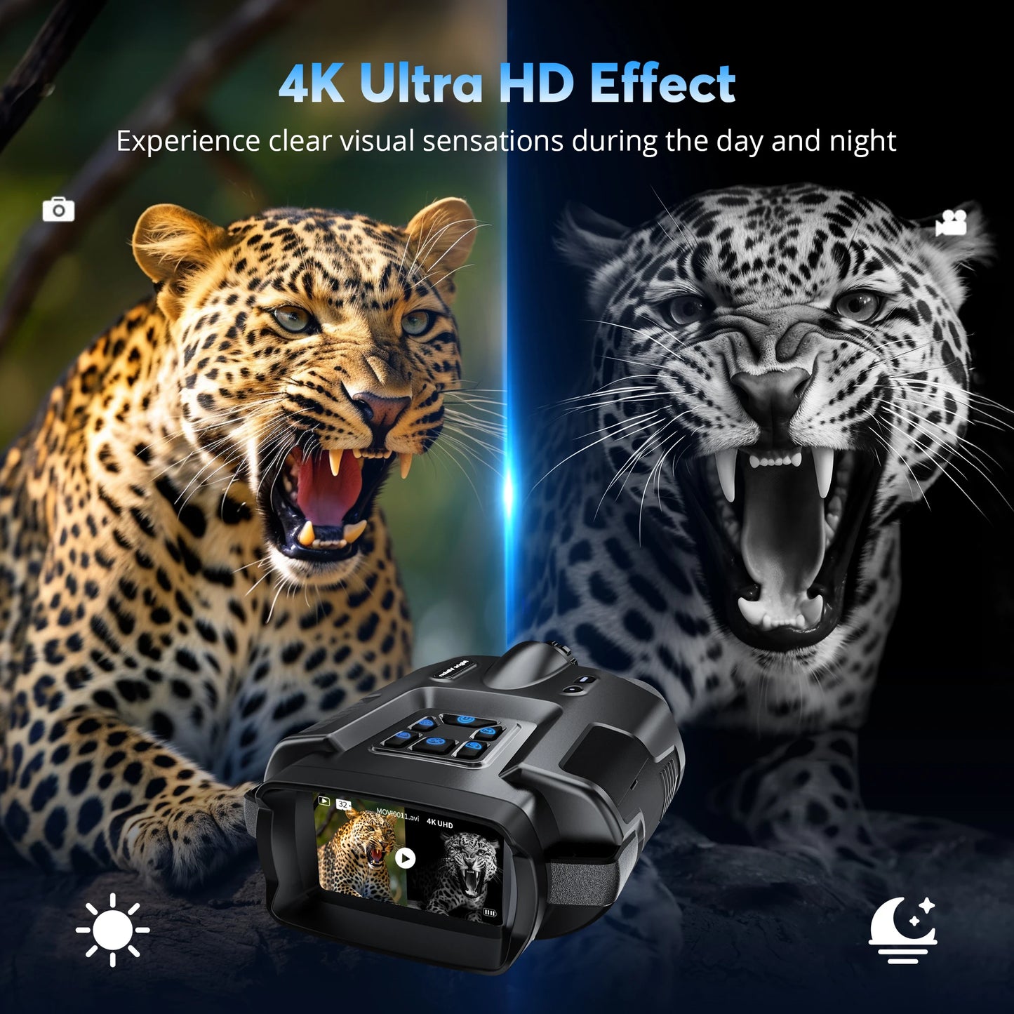 Jumelles tactiques infrarouges numériques HD 8x avec zoom 4K - 600m plein noir