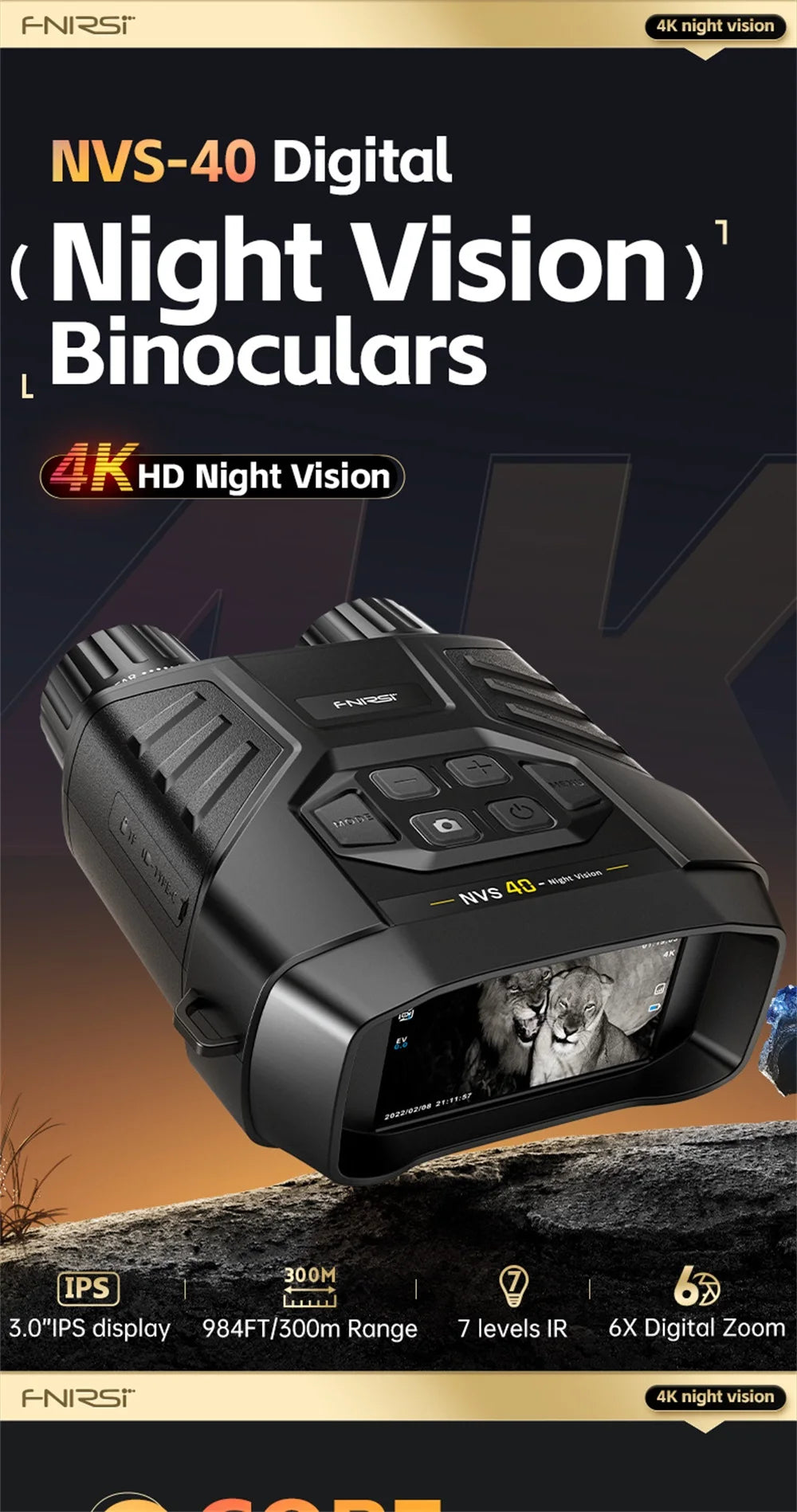 Jumelles FNIRSI NVS-40 4K HD Night Vision 6X Digital Zoom