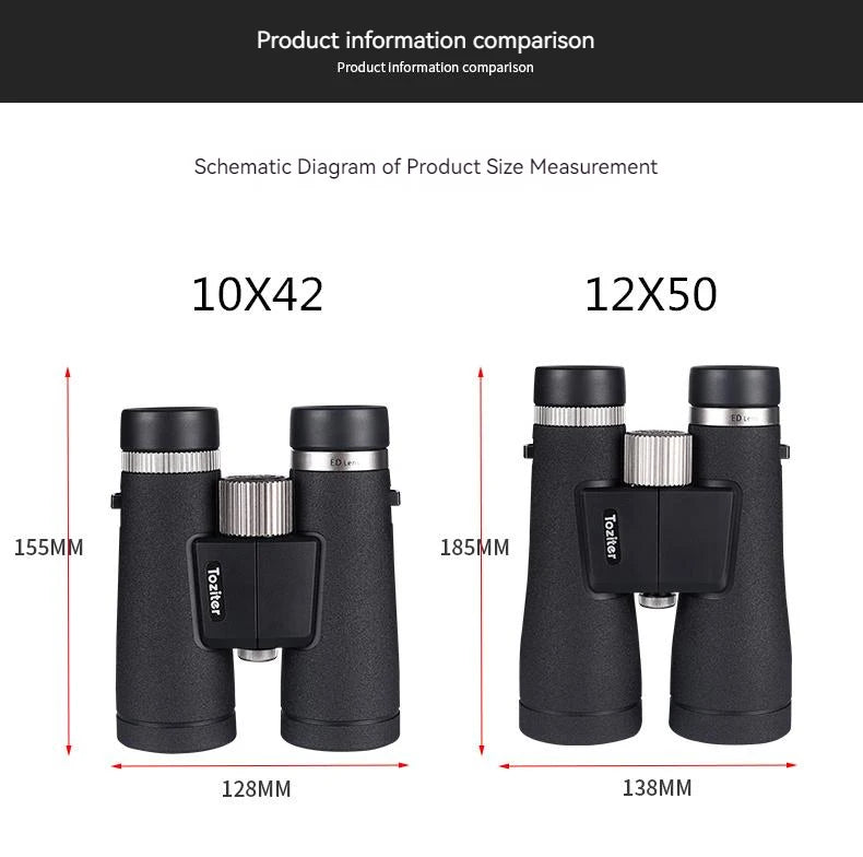 Binoculaires Professionnels 12X50ED Étanches IPX7 IPX7 magnification 10/12 Focusing Type Central Lens Coating ED High Reflection Waterproof Night Vision Hiking Hunting Outdoor Travel